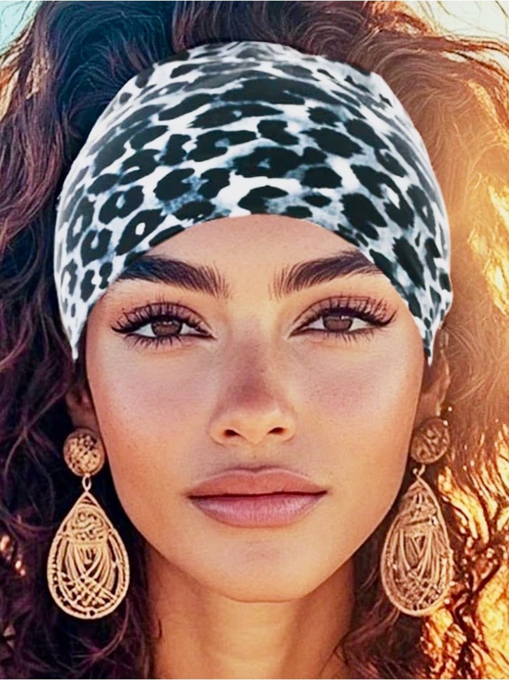 Leopard Print Wide Headband - Black & White